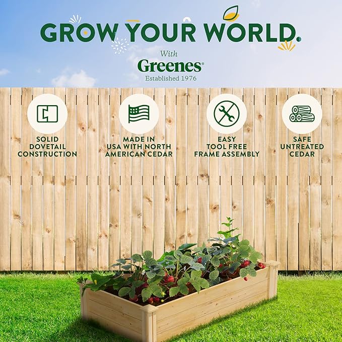 Greenes Fence Classic Cedar Raised Garden Bed, 2' x 4' x 10.5" (1/2" Thick) - Made in USA with North American Cedar