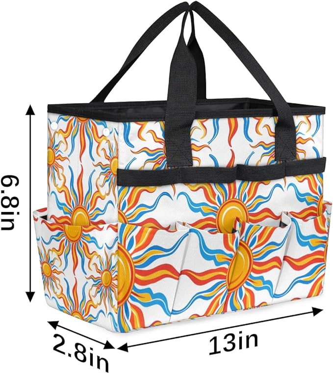 Garden Tool Bag Organizer Garden Tote Bag with Pockets Fire Sun Tool Storage Organizer Gardening Tool Kit Holder 13" x 6.8" x 2.8"