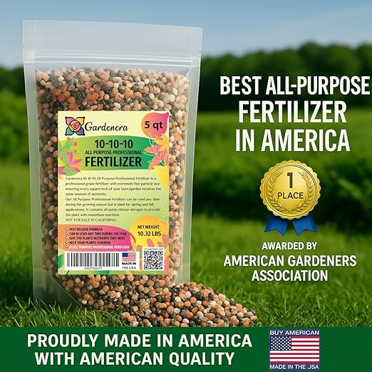 Professional 10-10-10 All-Purpose Soil Fertilizer by Gardenera - Ideal for Flowers, Plants, Vegetables, Fruit Trees and Lawns - 2 Quarts