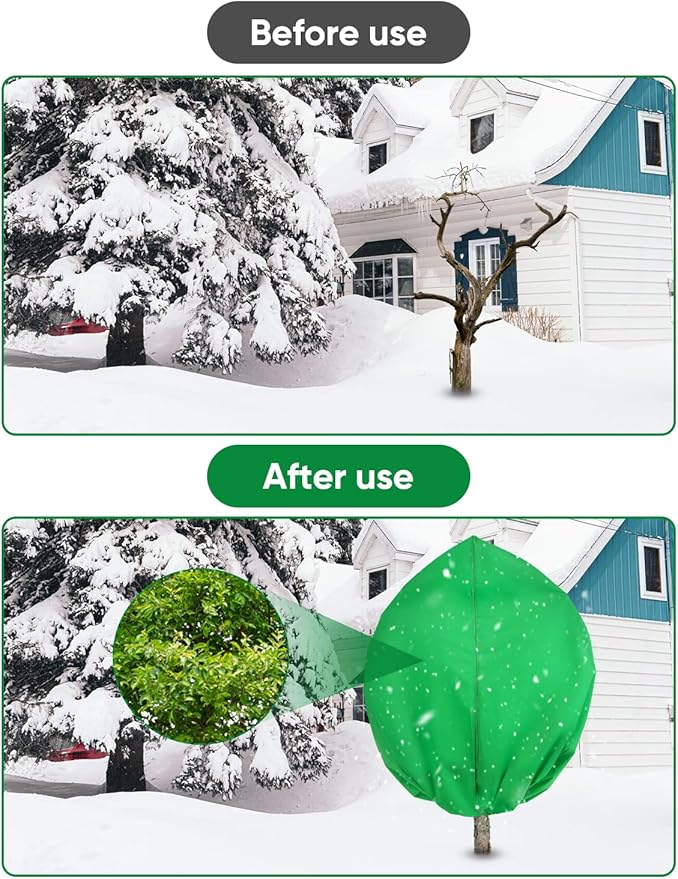4Pack Thickened Plant Covers Freeze Protection for Winter - 71" x 47" Large Shrub Bush Cloth Blankets for Outdoor Plants Tree Frost Protection with Drawstring Bags Jacket for Plants (3.2 oz/yd²)