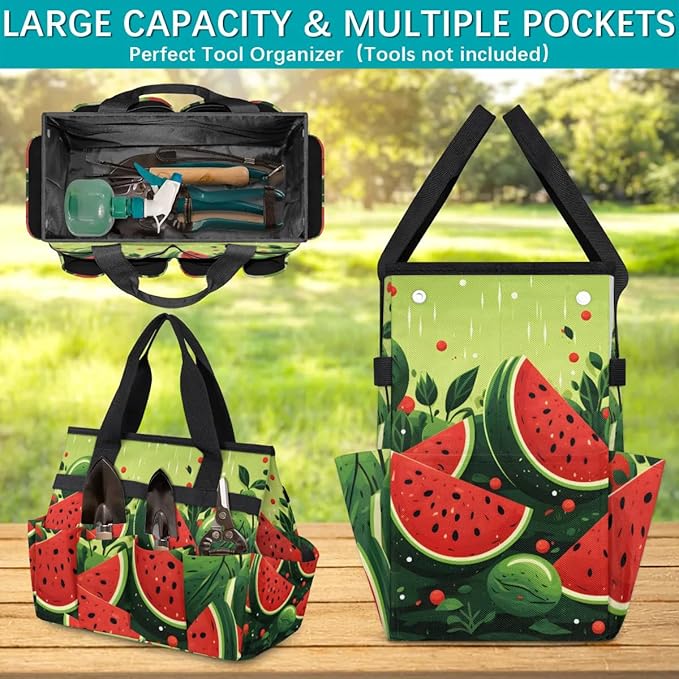 Garden Tool Bag Organizer Garden Tote Bag with Pockets Sweet Watermelon Tool Storage Organizer Gardening Tool Kit Holder 13" x 6.8" x 2.8"