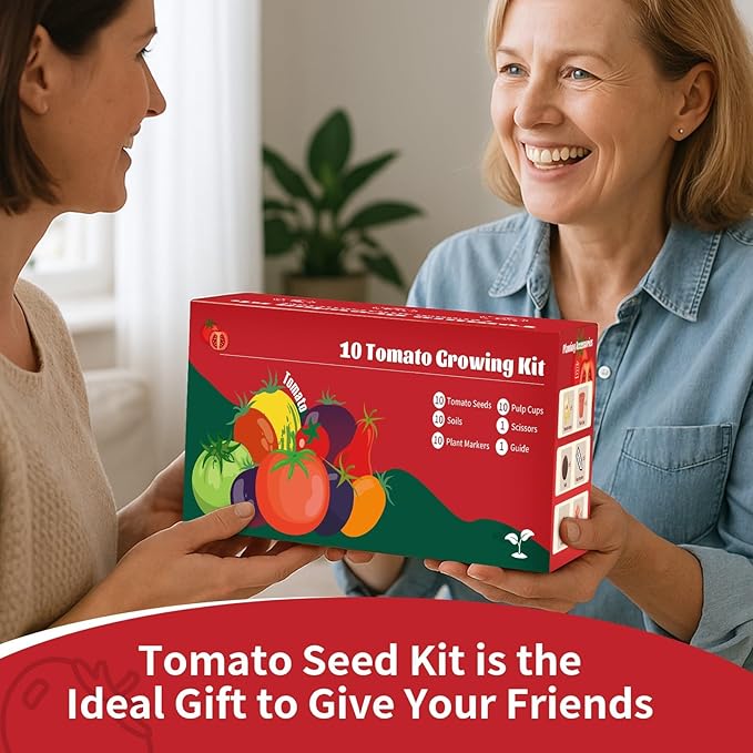 10 Pack Tomato Seeds for Planting - Heirloom Tomato Seeds for Indoor Outdoor Gardening - Natural Soil Disc, Pulp Cup, Plant Markers & Tools - Non GMO Vegetable Seed Set for Starter