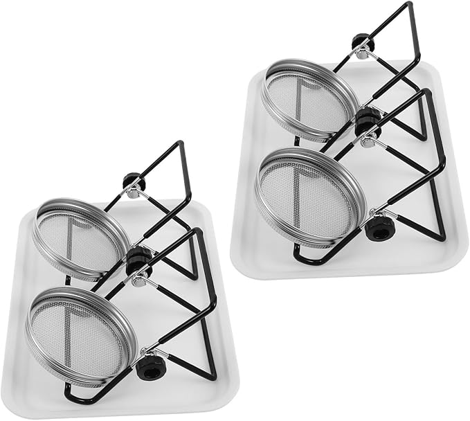 Sosoport 2 Sets Stainless Steel Sprouting Mesh Kit for Wide Mouth Mason Jars with Stand and Tray, Seed Germination Lid Set for Kitchen Sprouts Growing, Metal Screen Sprout Accessories