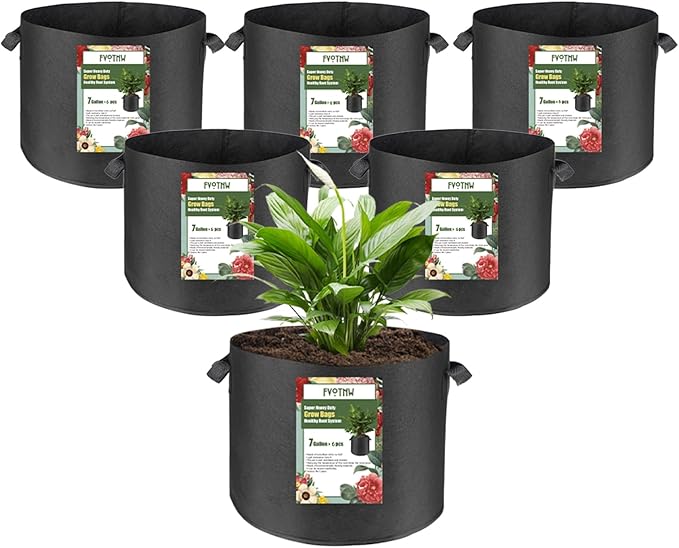 6-Pack 7 Gallon Grow Bags, 300g Non-Woven Fabric Planting Bags with Handles, Breathable Drainable Planter Bags for Vegetables, Flowers and Indoor Outdoor Gardening