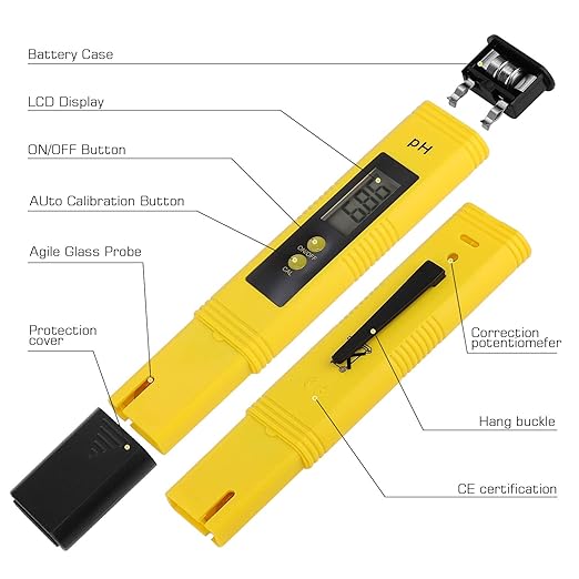 PH Meter for Water Hydroponics Digital PH Tester Pen 0.01 High Accuracy Pocket Size with 0-14 PH Measurement Range for Household Drinking, Pool and Aquarium (Yellow)