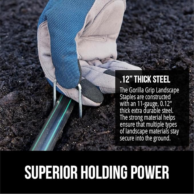 GORILLA GRIP 50 Pack Strong Galvanized Steel Landscape Staples, Rust-Resistant Sharp Tips, Plant and Garden Stakes, Adjustable Ground Yard Anchors, Outdoor Metal Landscaping Pins for Lawn, 6 Inch