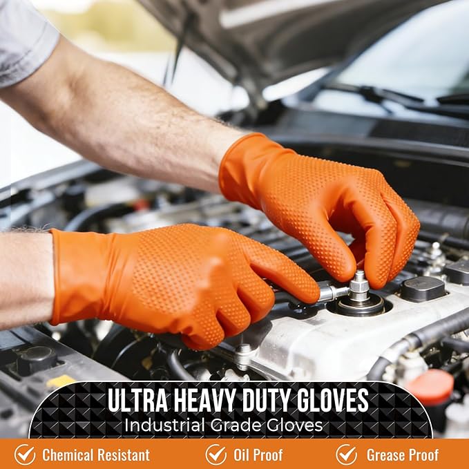 10 Mil Diamond Textured Nitrile Gloves, Heavy Duty Disposable, Extra Thick, Latex & Powder Free, Chemical and Puncture Resistant, Ideal for Auto Repair, Cleaning, Painting, X-Large