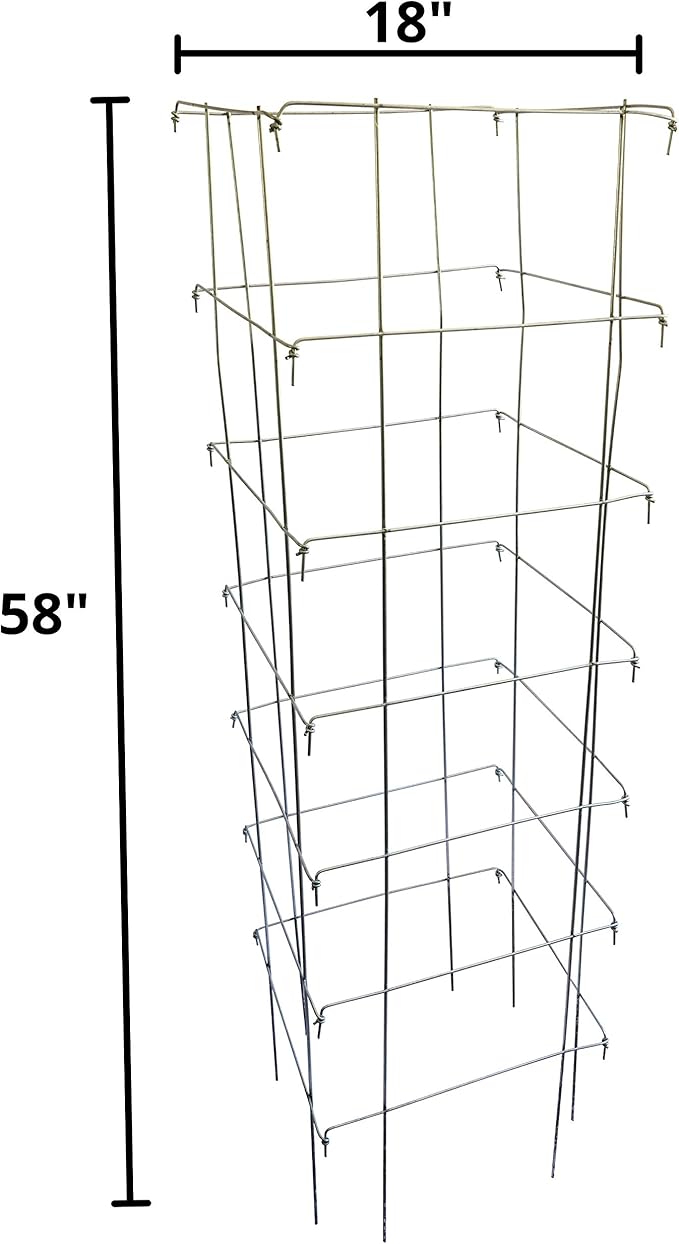 Happy Trees Large Heavy Duty Tomato Cages - Support Trellis for Climbing Vegetables and Plants - 18" x 18" x 58" - Thick Gauge Galvanized Steel, Collapsible Easy Storage, 3-Pack, Made in USA