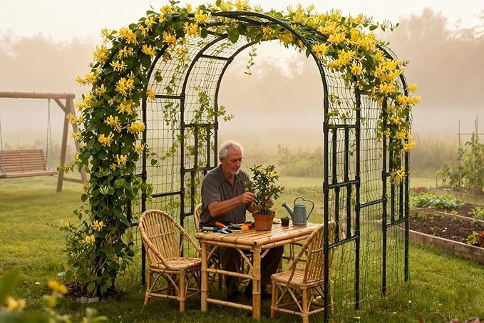 SUNYRISY Garden Arch Trellis, 118" x 79" x 87" Extra Large Garden Trellis for Climbing Plants Outdoor, Tall Archway Plant Support Garden Gazebo Outdoor for Grape Vine Vegetable Flower
