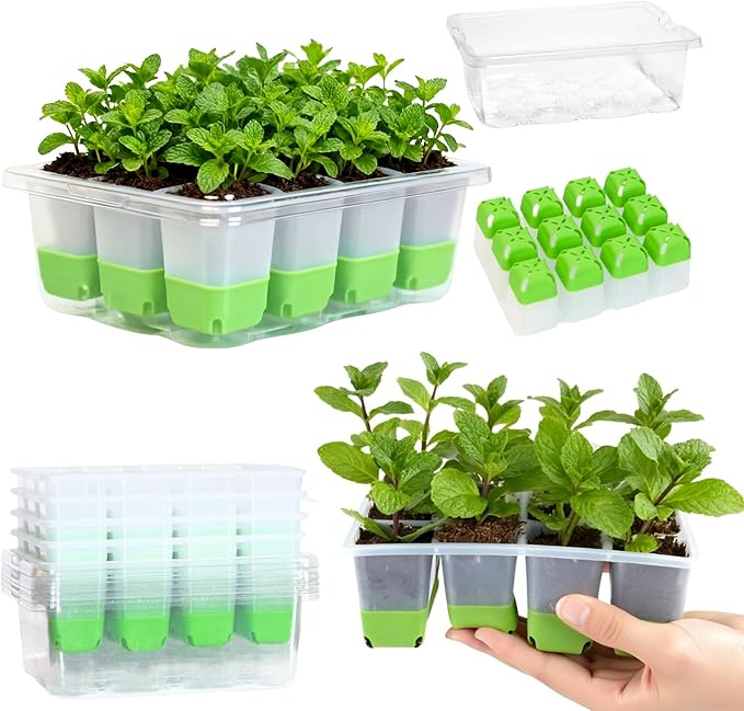 Seed Starter Tray,5-Pack Reusable Silicone Seed Starter Tray with 5 Base Trays,Foldable Design for Easy Transplanting,Indoor Gardening Supplies for Vegetables, Flowers & Herbs,60 Cells Total