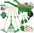Qtioucp Kids Gardening Tools Outdoor Toys Set Backyard Play with Wheelbarrow Educational STEM Learning Pretend Toys Outdoor Indoor for Toddlers Kids Boys Girls