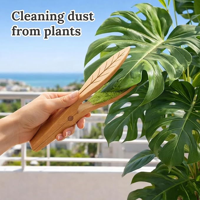Leaf Cleaning Tongs, Plant Leaf Cleaner, Plant Duster and Leaf Cleaner for House Plants, Gentle Dust Removal Tool for Indoor Plants, 2-Piece Set with Cleaning Brush and Towel