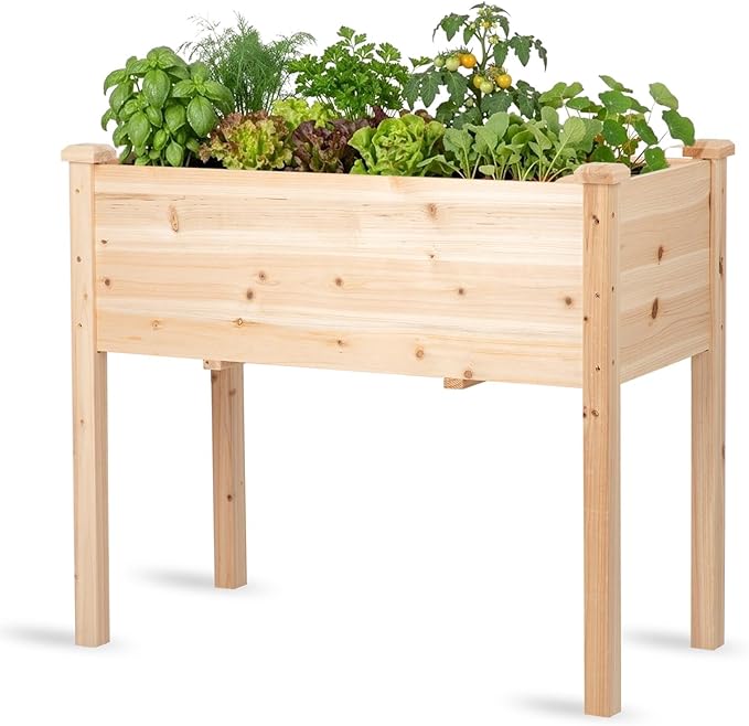Raised Garden Bed with Legs, 32x16x30 inch Wood Elevated Planter with Protective Liner for Vegetable Flower Herb, Outdoor Planter Box Kit for Balcony Patio Backyard, Natural
