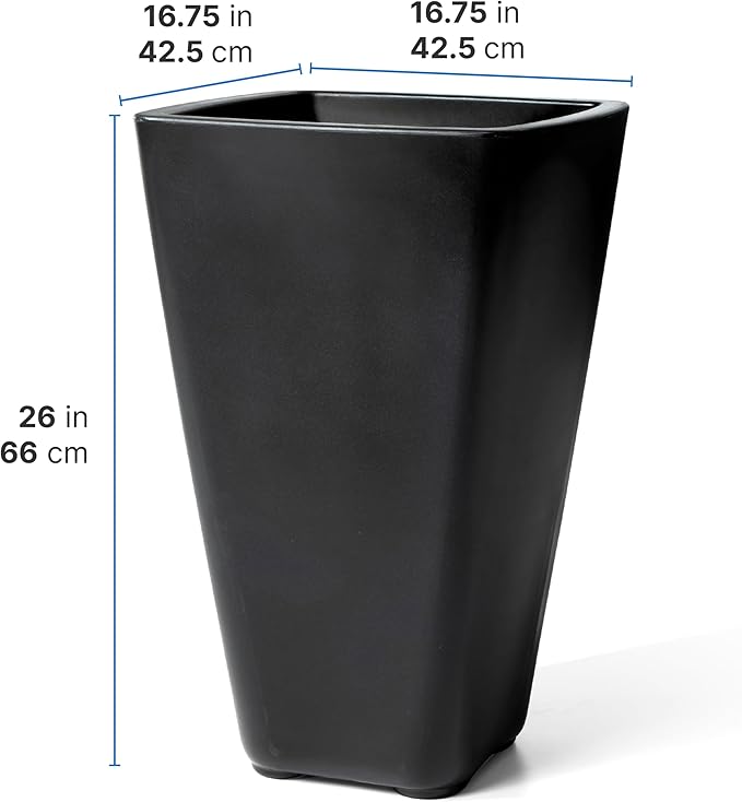 Step2 Bridgeview Tall Square Planter, Large Planters for Outdoor Plants, Gardening and Flower Pot for Patio or Porch, Efficient Drainage, Durable Plastic, Onyx Black, 2-Pack