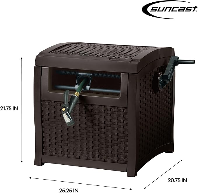 Suncast Hose Reel with Smart Trak Hose Guide, Water-Tight Connection, Durable Resin Construction, 225' Hose Capacity, Brown, Made in the USA