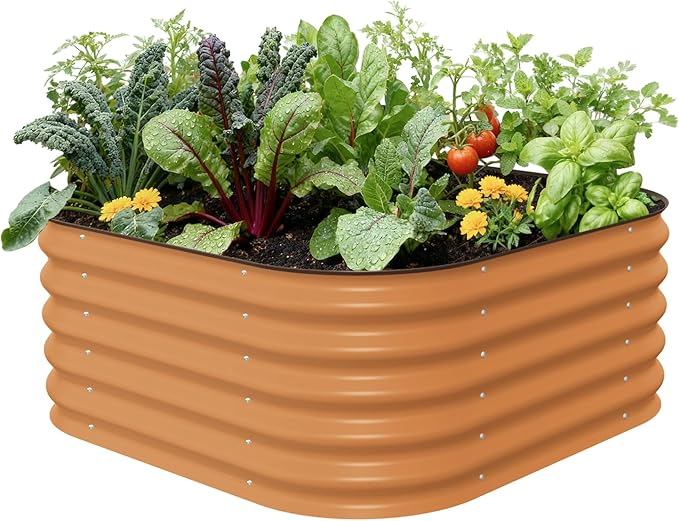 Vego garden Raised Garden Bed Kit, 17" Tall 4 in 1 Modular Metal Raised Garden Beds Kit, Metal Planter Box for Vegetables, Flowers, Herbs, Terra Cotta