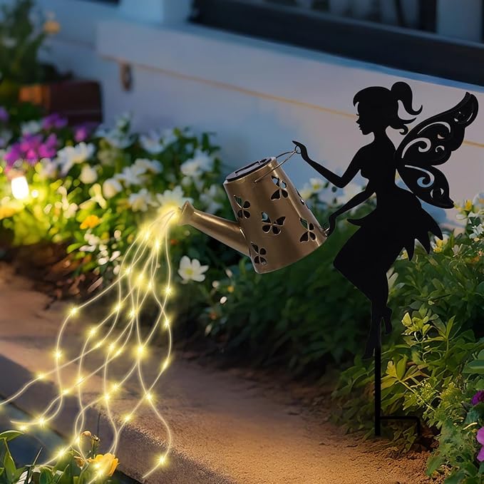 Afirst Solar Lights Outdoor Garden Decor Solar Fairy Decorative Stake Light with Watering Can Decorative Metal Outdoor Ornament for Yard Pathway Lawn Patio