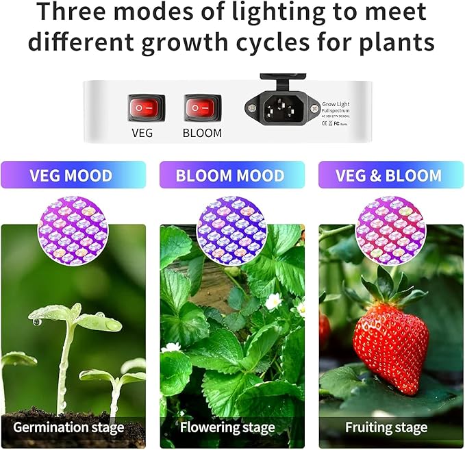 Upgraded LED Grow Lights, Grow Lights for Indoor Plants Full Spectrum, Hanging Seed Starting Seedlings Vegetable Growing Lamps, Super Bright 194 LEDs(Actual Power 40W)