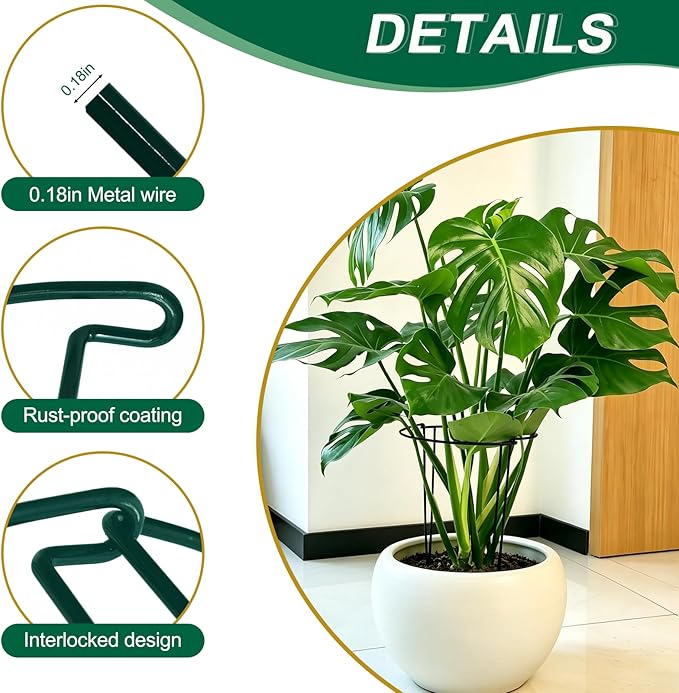 Tall Heavy-Duty 24in Plant Support Stakes - 8 Pack Adjustable Peony Cages & Supports for Outdoor Plants, Half-Round Garden Stakes for Hydrangea, Roses with Extension Stakes