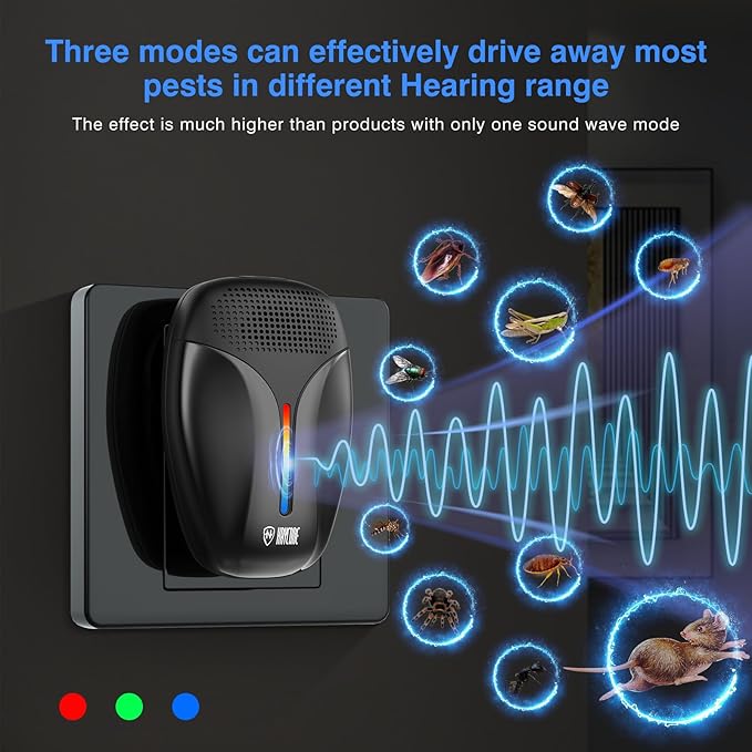 Upgraded Ultrasonic Repeller & Insect Indoor Repeller,Ultrasonic and Repellent for Roach,Rodent,Mouse,Bugs,Mosquito,Mice,Spider,Ant,3 Mode Switching,6 Packs