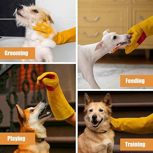 23.6" Leather Welding Gloves, 932℉ Heat-Resistant Long Gauntlet for MIG/TIG/Stick, Bite-Resistant Animal Handling, BBQ/Fireplace/Gardening, Reinforced Palm, Yellow