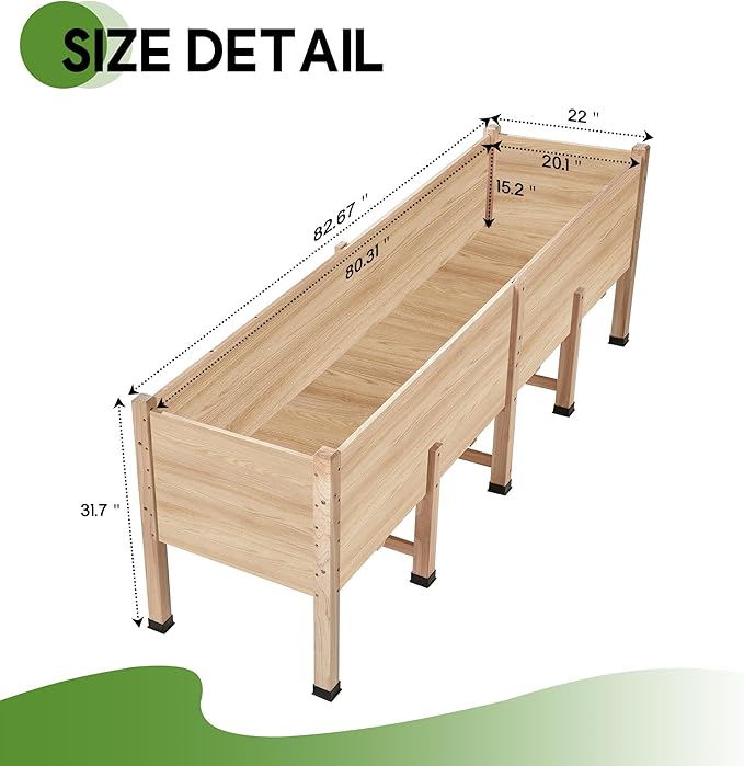 AMERLIFE 7x2 Ft Raised Garden Bed with Legs and Drainage Holes, 16 Inch Deep Elevated Wood Planter Box for Vegetables, Flowers, Herbs, Balcony, Patio, Backyard