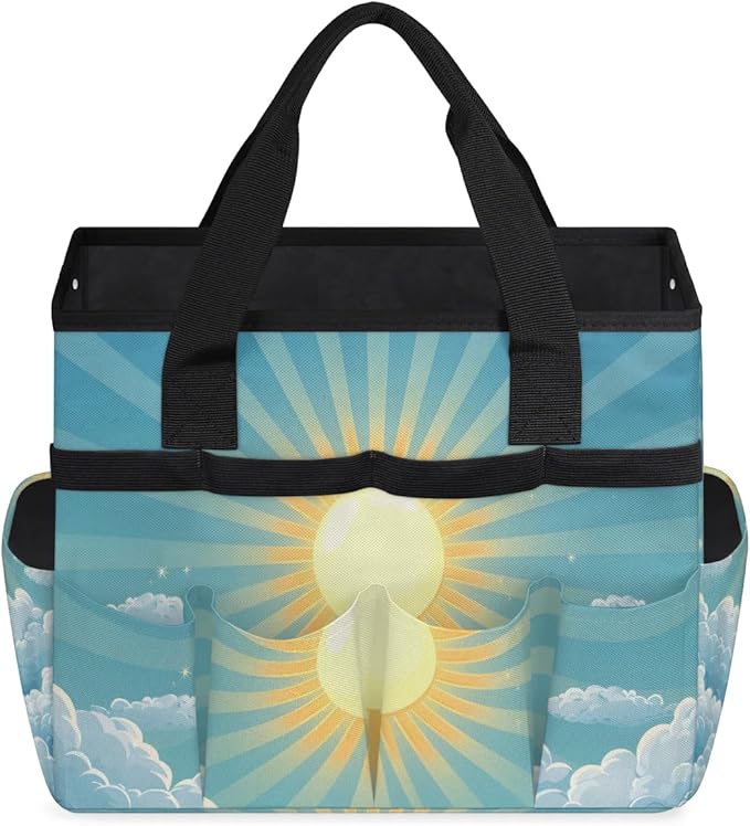 Garden Tool Bag Organizer Garden Tote Bag with Pockets Sunshine Clouds Tool Storage Organizer Gardening Tool Kit Holder 13" x 6.8" x 2.8"