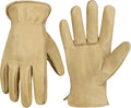 HANDLANDY Men Leather Gardening Gloves, Utility Work Gloves for Mechanics, Construction, Driver