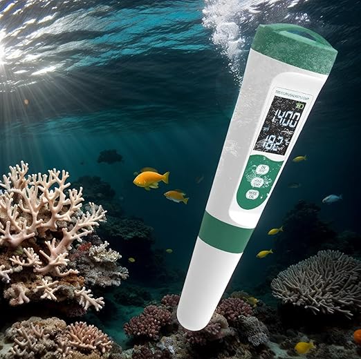 Aquarium Salt Tester - Pool Test Strips, Digital PH Meter for Water, Aquarium Monitoring Tool, Pond Checker, Fish Tank Water Analyzer, 5-in-1 Salinity, PH, TDS, EC, and Temperature Meter