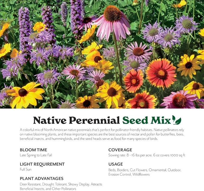 Grow Your Own Vibrant Perennial Wildflower Garden Seeds Mixture, Varieties for Pollinators and Spring Gardens - Native Perennial Mix, 50 lbs