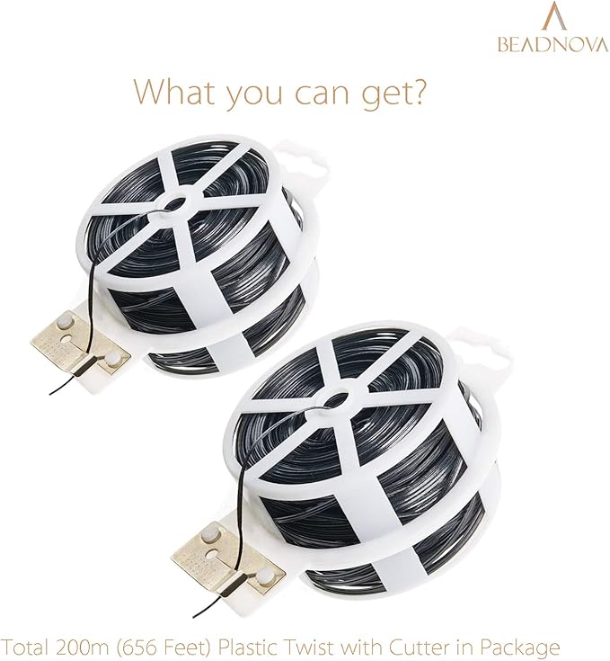 BEADNOVA Twisty Ties 656 Feet (200m) Garden Twist Tie Black Twist Ties Low Stress Training Wire Multipurpose Plastic Coated Gardening Wire for Plants Garden Office and Home