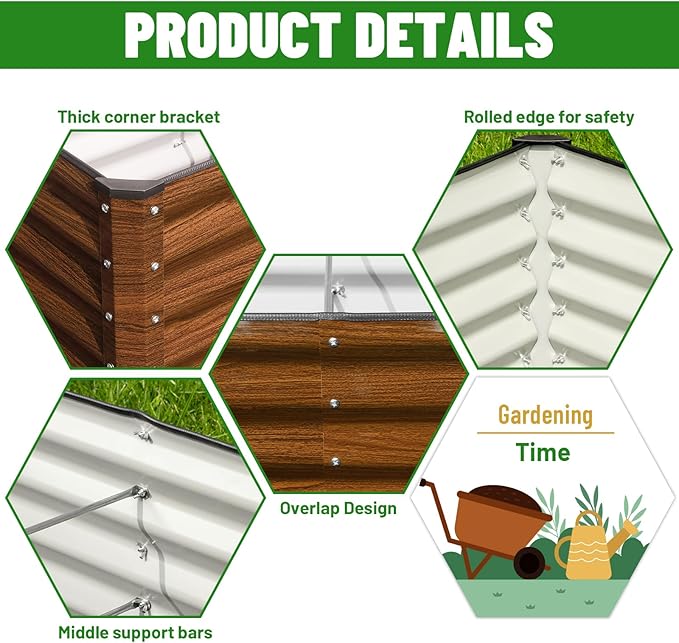 SnugNiture 2-Pack 4x2x2FT Galvanized Raised Garden Bed Kit, Metal Planter Box for Planting Plants Vegetables, Brown
