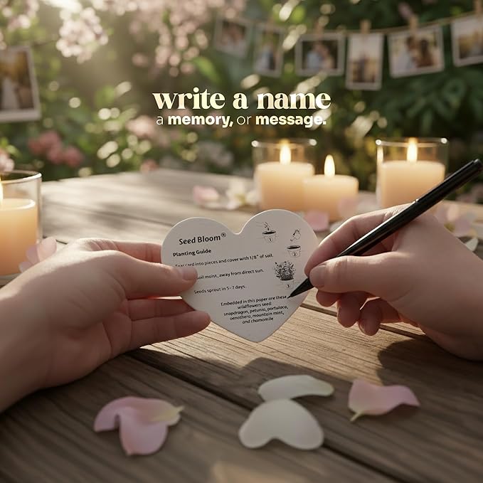 Plantable Wildflower Seed Paper - 48pcs Black & White Heart-Shaped for Funeral Favors, Memorial Gifts, & Sympathy Gifts for Loss of Father and Mother, Loved Ones