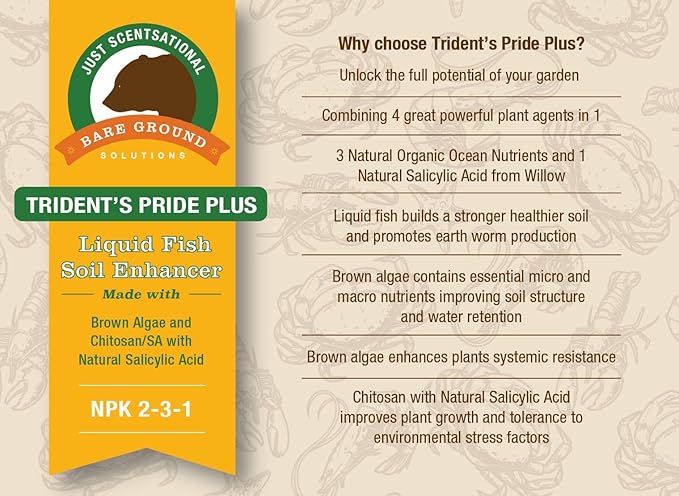 Just Scentsational TPCH-64G Trident's Pride Plus Organic Liquid Fish Fertilizer with Brown Algae Extract and Chitosan,64 oz