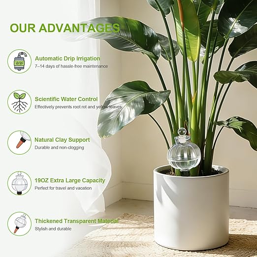 18 Oz Large Plant Watering Globes & Self Watering Bulbs, Water Globes & Bulbs for Indoor Outdoor Plants, Plant Globes Feeders for Watering Plants While Away & On Vacation 4-Pack