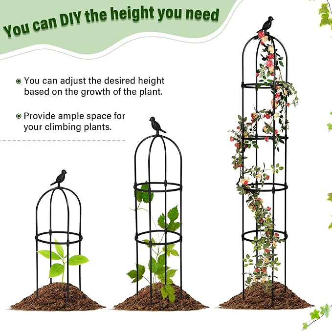 Sadnyy 4 Pack 6 ft Garden Obelisk Trellis for Climbing Plants Outdoor Rustproof Rose Pots Tall Garden Trellis for Outdoor Indoor Vines Flower Plants Support (Black)