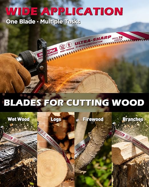 12 Inch Japanese Teeth Reciprocating Saw Blades, 6TPI Arc Edge Wood Pruning Saw Blades Set with Storage Box for Tree Trimming, Wood Cutting, 5 Pack