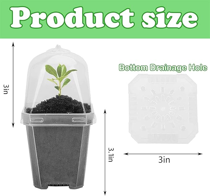 EBaokuup 30PCS Clear Plant Nursery Pots with Humidity Dome - 3" Durable Plastic Gardening Pot, Small Plant Container for Seedlings/Vegetables/Succulents/Cuttings
