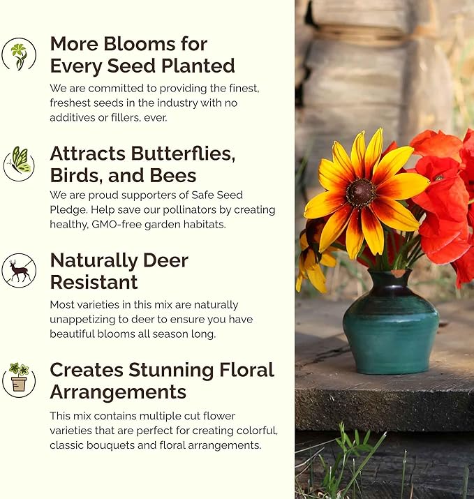 Eden Brothers Tennessee Wildflower Mixed Seeds for Planting, 1/4 lb, 120,000+ Seeds with Cosmos, Black Eyed Susan | Attracts Pollinators, Plant in Spring or Fall, Zones