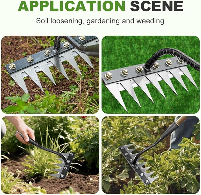 2026 New Iron Weeding Rake 2.0, 5/6/7/8 Teeth Carbon Steel Garden Weeding Rakes, Iron Rake for Gardening and Weeding, Heavy-Duty Garden Weed Puller Tool for Lawn Yard Gardens Farm (8 Teeth)