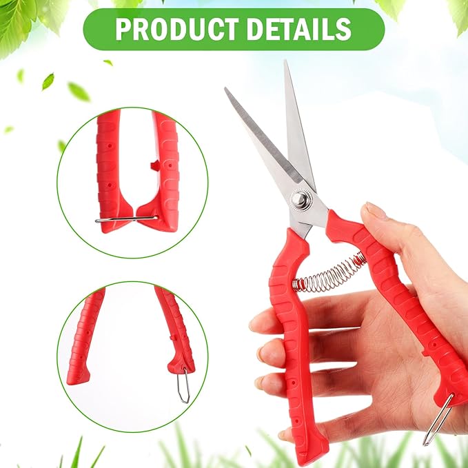 Lasnten 12 Pcs Needle Nose Pruner Bulk 8.3"" Extra Long Edge Stainless Steel Pruning Shears Hand Pruning Snips Fruit Trees Bonsai Garden Scissors Tool, Red, HIU-Lasnten-1222
