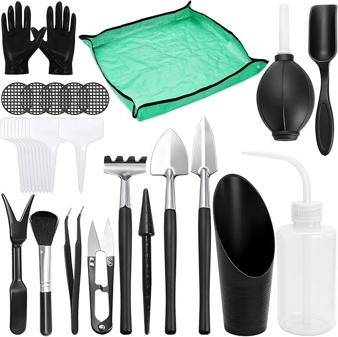 TOPZEA 30 Pcs Mini Succulent Gardening Tools Set, 19.7" Indoor Plant Repotting Mat with 29 Pcs Miniature Garden Hand Transplanting Tools, Succulent Bonsai Care Kit for Houseplant, Fairy Garden Care