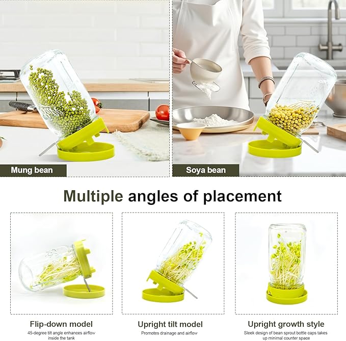 Sprouting Lids, Mason Jar Lids Wide Mouth-Sprouting Trays For Sprouts-Sprouts Growing Kit，Can Be Placed Vertically Or Diagonally（One lid and one drip tray）
