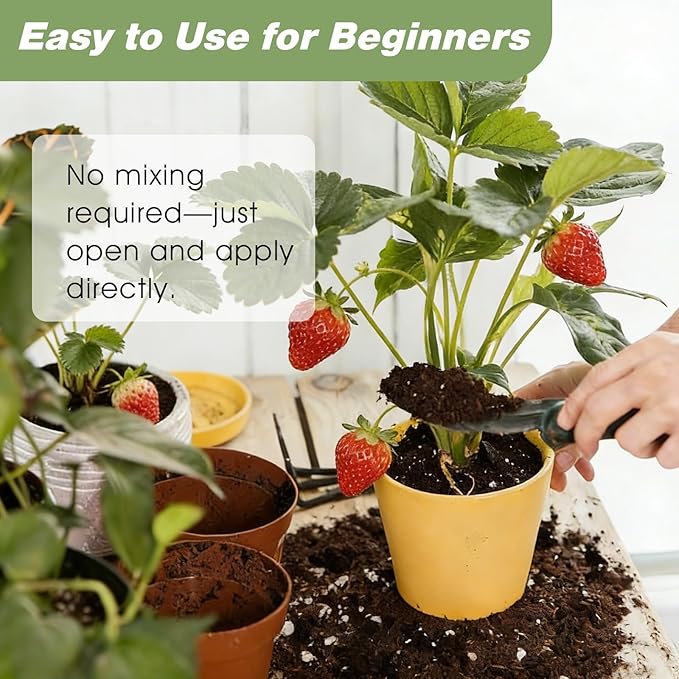 All-Natural Strawberry Soil & Potting Mix 1qt - Premium Potting Soil for All-Stage Strawberry Growth