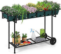 Vrisa Raised Garden Bed with Legs 43x17x29 in Plastic Elevated Planter Box Outdoor with Storage Shelf and Wheels Vegetables Herbs Flowers Standing Garden Beds for Backyard, Patio, Balcony, Green