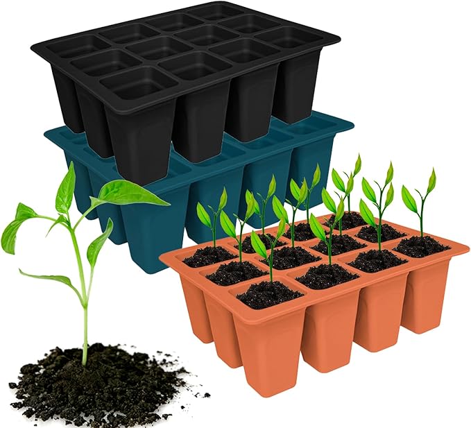 Seed Starter Trays, 3 Pack 12 Cells Seed Starter Kit, Silicone Plant Germination Trays Gardening Starter Kit, Reusable Seed Starter Tray for Plant Germination, Seeds Growing