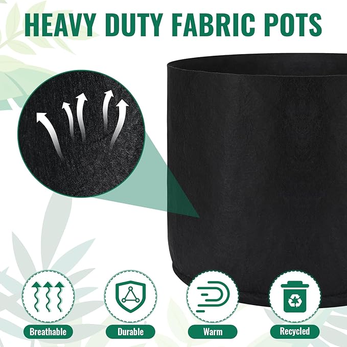 Zubebe 8 Pcs 50 Gallon Plant Grow Bags Large Reusable Planting Pots Nonwoven Fabric Grow Pot Aeration Fabric Garden Bed Outdoor Cloth Garden Containers for Flowers Fruits Vegetables, Black