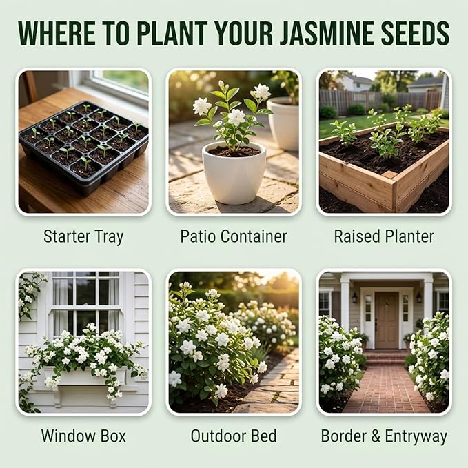 100+ Jasmine Seeds for Planting, for Patio Pots, Outdoor Beds, Raised Planters or Starter Trays, Fragrant Flower Project for Balcony, Border, Entryway, or Yard