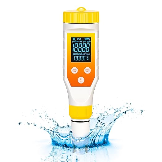 Hydrogen Water Tester,PH Meter 7 in 1 H2/TDS/EC/ORP/Salt/Temp with ATC & Backlight,Hydrogen Water Tester for Filtered Water, TDS Meter for Juice,Coffee,Your Plants.