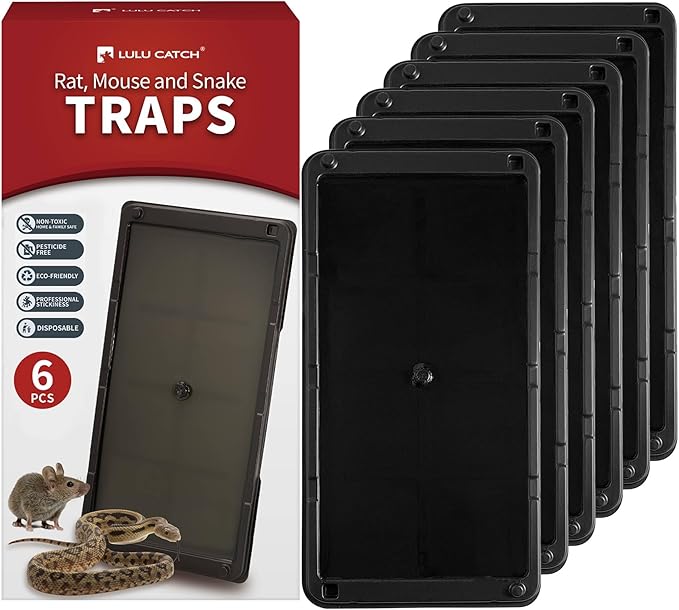 LULUCATCH Super Glue Traps 6 Pack for Mice & Snakes, Larger, Heavier Sticky Traps with Non-Toxic Glue. Sticky Mouse Traps Indoor, Easy to Set, Pet Safe Pest Control
